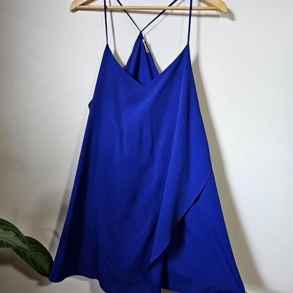 EUC LIKE NEW FREE PEOPLE INTIMATELY ELECTRIC BLUE V NECK WRAP TANK DRESS SZ LRG - Picture 1 of 10